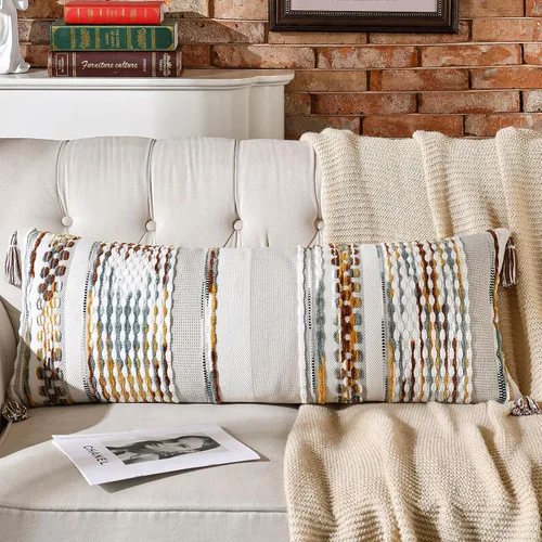 Miniatura 35 de AmHoo - Fundas de almohada de 18 x 18 pulgadas con borlas, fundas de almohada decorativas tejidas con textura de chenilla estilo boho para sofá