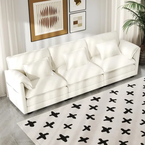 Miniatura 11 de Real Relax 145'' Sofá seccional modular, sofá convertible de 4 plazas con chenilla, 8 almohadas y 2 reposabrazos para sala de estar, oficina