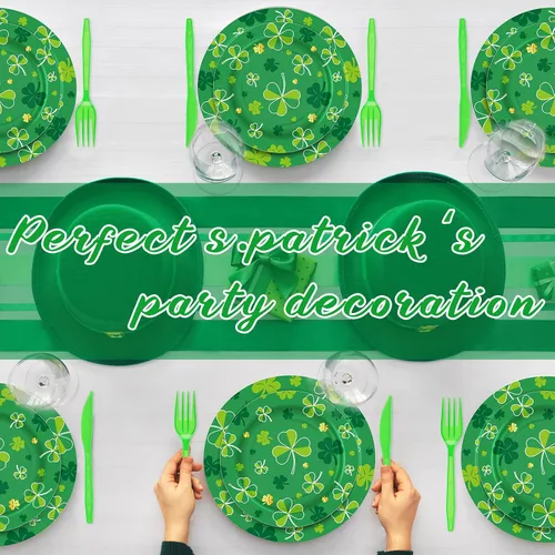 Miniatura 6 de 210 piezas de suministros para fiesta del Día de San Patricio, platos, servilletas, vasos, trébol irlandés, fiesta, desechables, platos de postre