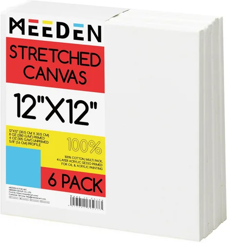 Miniatura 11 de MEEDEN Lienzo estirado, 8 x 8 pulgadas, paquete de 6, lienzos blancos en blanco para pintar, 100% algodón, 8 onzas imprimado con geso, lienzo