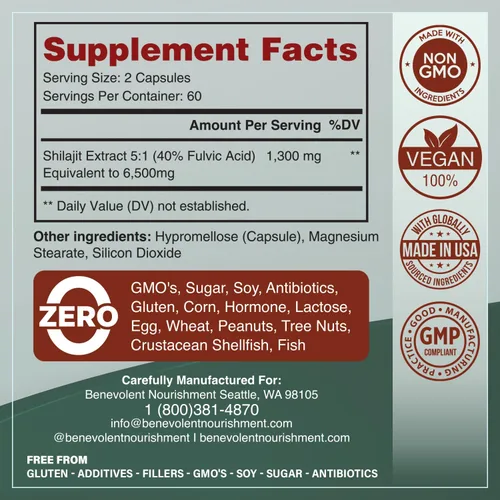 Miniatura 3 de Shilajit de 6,500 mg para hombres y mujeres con 40% de ácido fúlvico (alta absorción) Cápsulas de suplemento Shilajit con más de 85 minerales