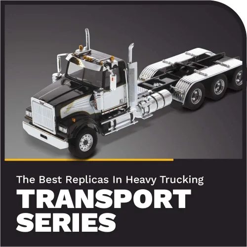 Miniatura 7 de Tractor Tridem de cabina de día Western Star 4900 SF a escala 1:50, capó abierto, cabina de motor diesel Detroit, color negro con acento blanco