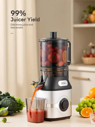 Miniatura 5 de QCen Exprimidor de prensa en frío, 5.5 pulgadas de ancho, máquina de masticación lenta para frutas y verduras enteras, fácil de limpiar (gris)
