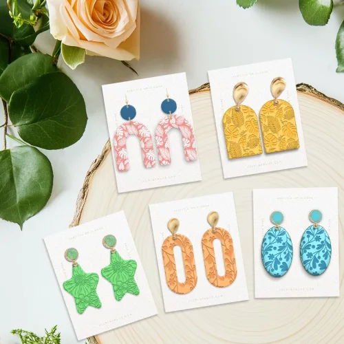 Miniatura 5 de 6 hojas de textura de arcilla polimérica para plantas con textura de arcilla para usar con cortadores de arcilla, aretes de cerámica, joyería
