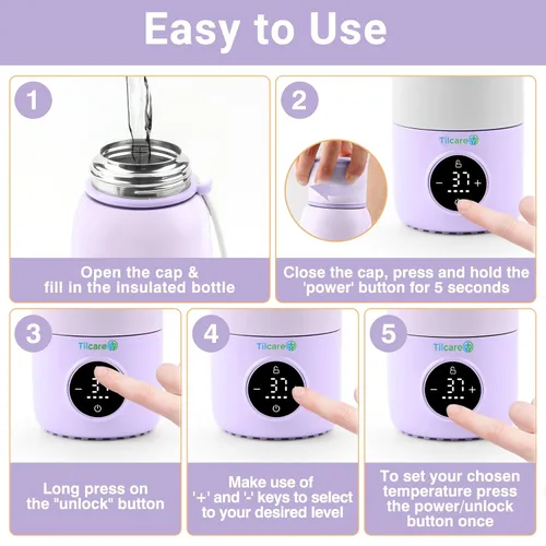 Miniatura 3 de Portable Bottle Warmer for Travel - 17oz 12H Baby Bottle Milk Warmer, Fast Heat Travel Bottle Warmer for Breastmilk, USB Calentador De Biberones on