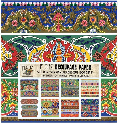 Decoupage - Paquete de papel (24 hojas de 6 x 6 pulgadas), bordes arabescos persas FLONZ, papel de estilo vintage para decoupage y manualidades Cinco
