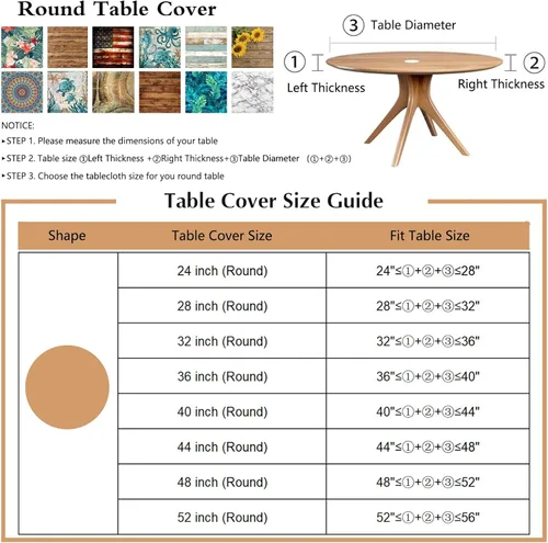 Miniatura 2 de Round Fitted Tablecloth with Elastic Outdoor Table Cover Round Elastic Tablecloths for Tables Waterproof Wipeable Table Cloths for