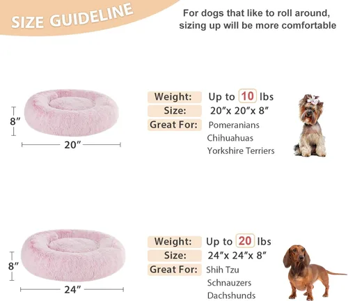 Miniatura 5 de WNPETHOME Cama Calmante para Perros Cama para Gatos Dona, Cama para Mascotas de Piel Sintética Dona Abrazadora Auto-Calentable, Cómodas Camas Rosa