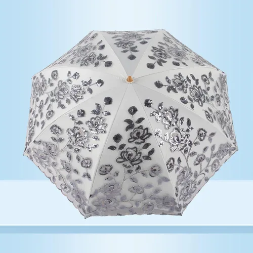 Miniatura 22 de Honeystore Sombrilla bordada con flor 3D plegable UV con encaje clásico