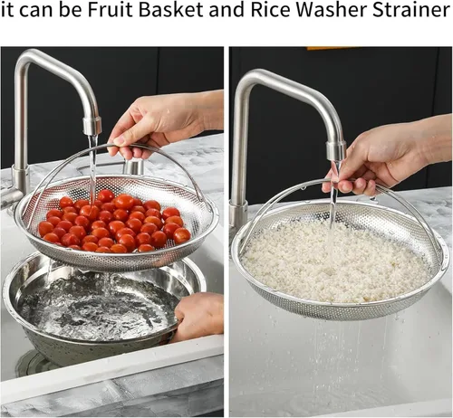 Miniatura 8 de Cesta de vapor multifuncional todo en uno con asa, cesta de drenaje de acero inoxidable para el hogar, malla fina al vapor, apta para lavavajillas