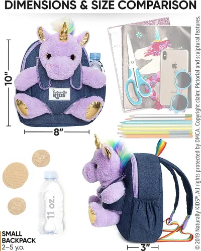 Miniatura 6 de Naturally KIDS Mochila para niños y niñas con animales de peluche, regalos para niños de 3, 4, 5, 6, 7 años, 01 Pequeño unicornio morado