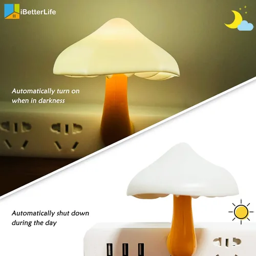 Miniatura 3 de iBetterLife [50 paquetes] Sensor LED de hongos luz nocturna enchufable de pared linda luz nocturna de hongos lámpara de dormitorio de ensueño