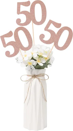 Miniatura 7 de Decoraciones de 50 aniversario NO 50, paquete de 10 centros de mesa de cumpleaños de 50 cumpleaños de doble cara con purpurina dorada para mesas