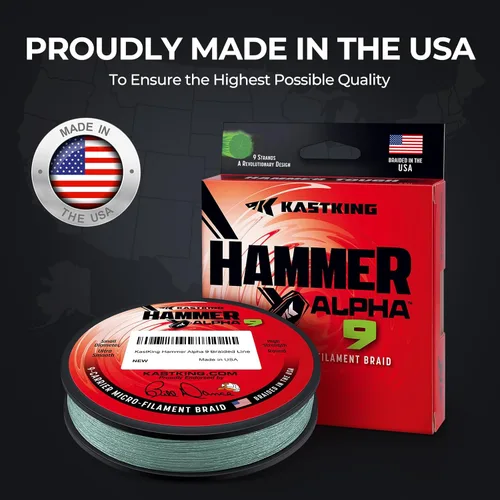 Miniatura 9 de KastKing Hammer Alpha 9 UHMWPE - Línea de pesca trenzada, fabricada en los Estados Unidos, fuerte y suave, redonda, 9 portadores, línea de pesca