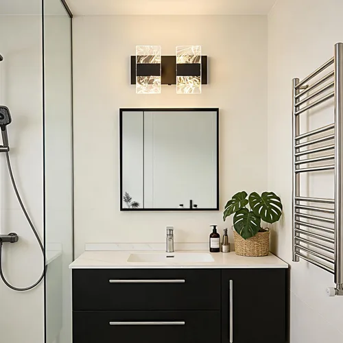 Miniatura 9 de Moderna lámpara LED de baño, regulable, 2 luces, color negro, 5CCT, ajustable, luces de tocador sobre el espejo, luces LED de acrílico ahumado