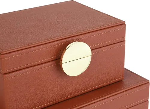 Miniatura 6 de HofferRuffer - Cajas de joyería de piel sintética, juego de 2 piezas con accesorios de almacenamiento decorativos y herrajes dorados, clásico
