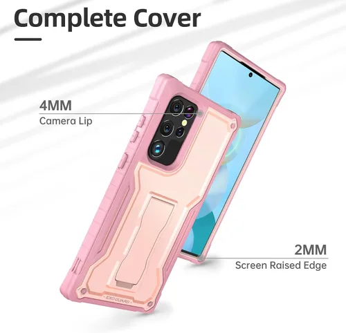 Miniatura 3 de ExoGuard Funda para Samsung Galaxy S22 Ultra, funda de goma resistente a prueba de golpes con soporte incorporado (rosa)