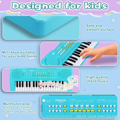 Miniatura 2 de Piano de Teclado para Niños, BIGFUN Piano de 37 Teclas para Niños Pequeños Instrumento de Juguete Educativo Musical Multifunción, Teclado