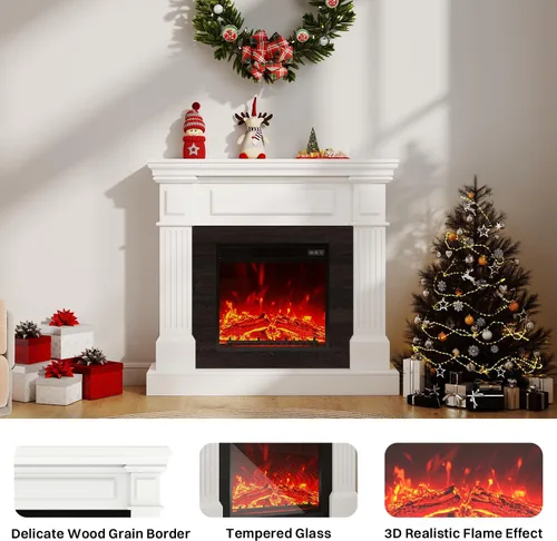 Miniatura 3 de Chimenea eléctrica de 40 pulgadas con repisa, chimenea eléctrica de 18 pulgadas, llama 3D altamente realista, botón y control remoto, mantel