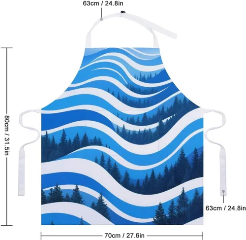 Miniatura 2 de MUSM Apron for Adults - 27.6 X 31.5 Inch, Heavy-Duty Polyester Aprons with Two Large Pockets, Waterproof Forest Abstract Wave Kitchen Apron for