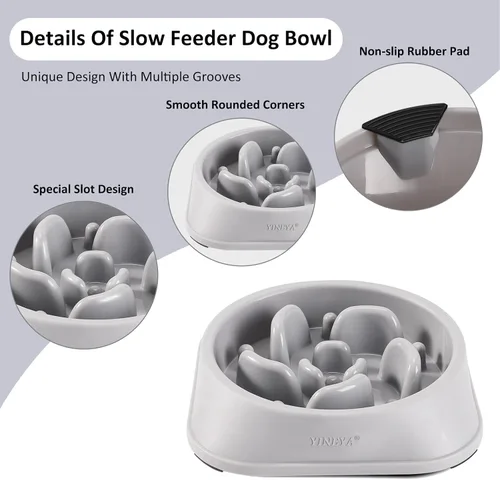 Miniatura 4 de YINEYA Cuencos de alimentación lenta para perros, suministros para mascotas que ralentizan la alimentación, cuencos para comida de mascotas, J - Gris