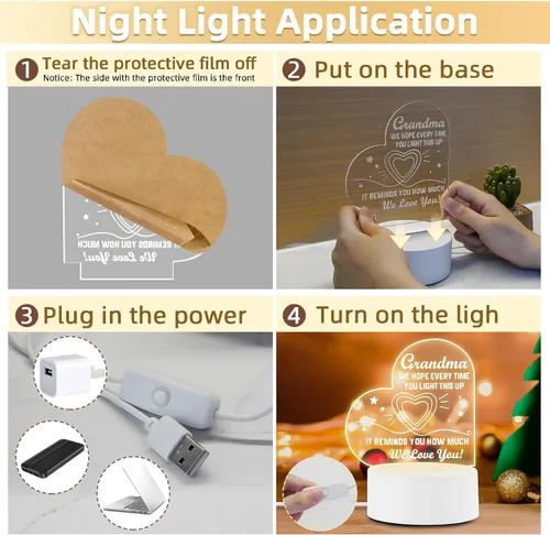 Miniatura 5 de Regalos Bestview para abuela - Delicados regalos de cumpleaños para abuela de nietos - Luz nocturna acrílica LED lámpara de noche para cama