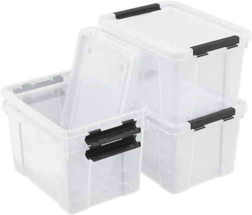 Miniatura 2 de Paquete de 4 cajas de almacenamiento de plástico de 22 cuartos de galón con ruedas, caja de almacenamiento transparente