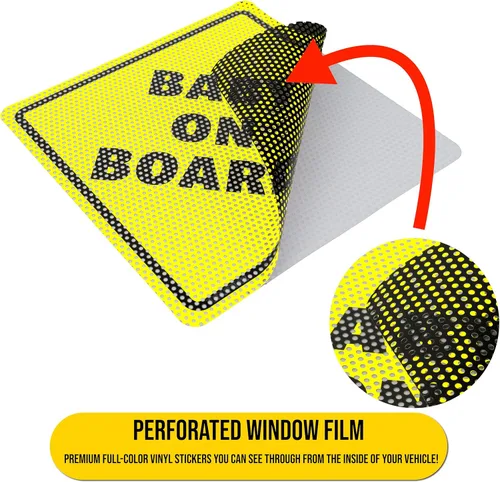 Miniatura 5 de Letrero adhesivo para bebé a bordo, esencial para automóviles, paquete de 2, 5.5 x 5.5 pulgadas, amarillo brillante y transparente en la ventana