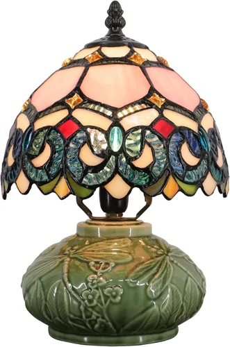 Miniatura 10 de Lámpara pequeña Tiffany de mesa con forma de hongo, mini vitral, luz de escritorio, memoria, condolencias, lámpara de cerámica, 8 x 11 pulgadas
