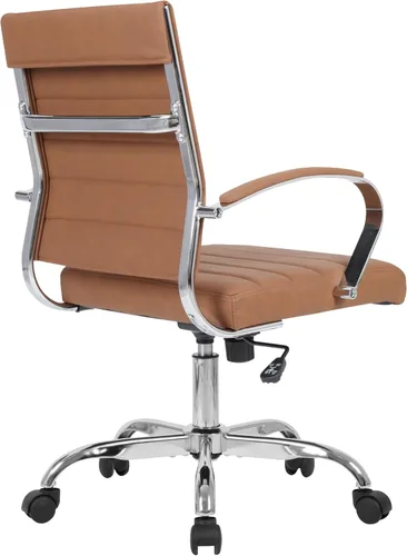 Miniatura 9 de LANDSUN Silla de oficina en casa, silla de escritorio con respaldo medio, silla giratoria ejecutiva acanalada de piel sintética con ruedas