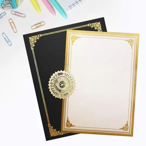 Miniatura 2 de SUNEE Kit de certificado de 75 piezas, incluye 25 soportes negros para certificados y 25 papeles de certificado de tamaño carta y 25 sellos