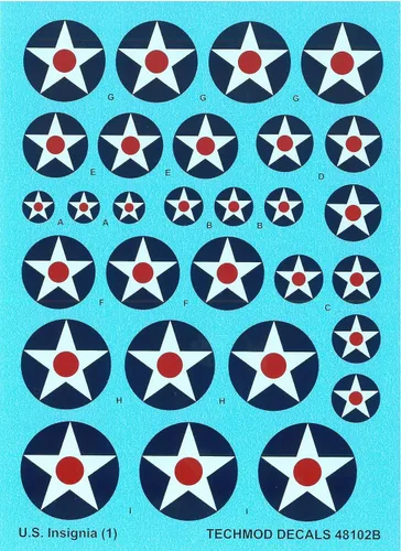 Miniatura 4 de Techmod 48102 1/48 US National Insignia 1919-1942 2 hojas de calcomanías húmedas para aviones