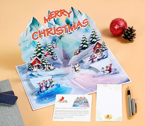 Miniatura 8 de CUTPOPUP Tarjeta de Navidad Pop Up, 3D Navidad, Feliz Navidad, Año Nuevo, Tarjetas de felicitación de vacaciones, Regalo (Pingüino Helado)