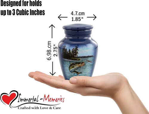 Miniatura 2 de Urna de recuerdo de lubina Gone Fishing – Mini urna de cremación para cenizas humanas – Urna compartida conmemorativa del pescador con bolsa