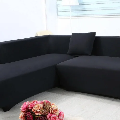 Miniatura 3 de ele ELEOPTION 2 piezas de fundas negras para sofá seccional en forma de L, fundas para chaise de sofá de almohada, funda elástica para sala de A