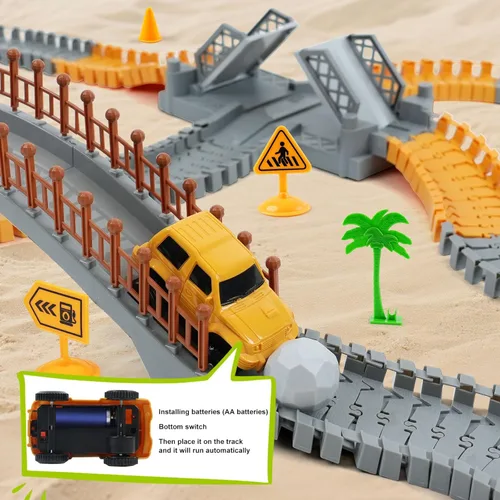 Miniatura 3 de Juego de Pista de Carreras de Construcción para Niños - Juguetes de Ingeniería Flexibles con 2 Autos Eléctricos, Regalo de Cumpleaños para Niños