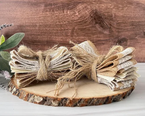 Miniatura 5 de Set of 12 Burlap and Lace Sleeves for Mason Jars, Sleeves and Twine ONLY, Jars NOT Included, Burlap Mason Jar Wraps, Shabby Chic Centerpieces for