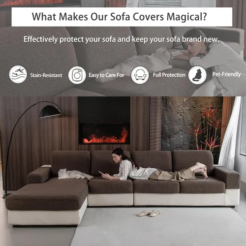 Miniatura 5 de OHSIO Fundas de Cojines de Sofá para Sofá Seccional, Fundas de Sofá Suaves Elásticas Lavables Resistentes al Desgaste Protector Universal de Muebles