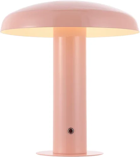 JONATHAN Y Lámpara de mesa LED recargable rosa de 11 pulgadas, inalámbrica, portátil, regulable, moderna de mediados de siglo, con pantalla de