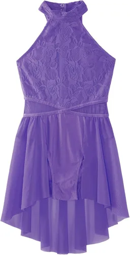 Miniatura 5 de Vestido de ballet lírico para niñas y niñas, sin mangas, encaje floral, leotardo contemporáneo, moderno disfraz de baile