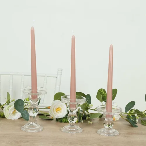 Miniatura 25 de Efavormart 12 Pack 11" Velas cónicas de cera de parafina de rosa mate de color oro rosa de alta calidad, velas de cena largas sin aroma, con mecha