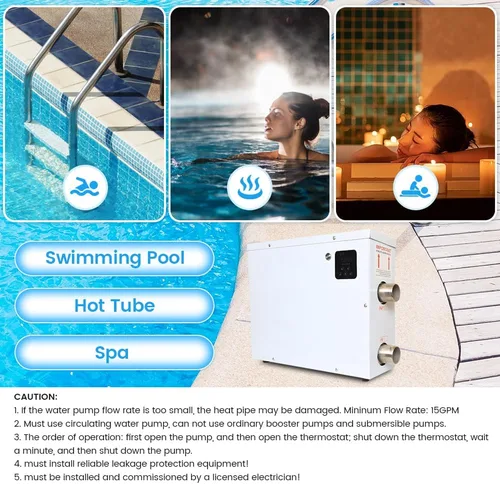 Miniatura 7 de Calentador eléctrico de piscina para piscinas enterradas y sobre el suelo, 11 kW, 220 V, calentadores de bañera de hidromasaje con pantalla táctil