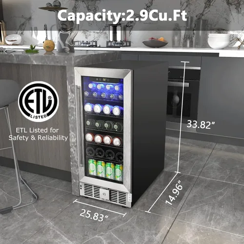 Miniatura 2 de COWSAR Refrigerador de vino de 15 pulgadas para bebidas de 2.9 pies cúbicos. Refrigerador independiente o debajo del mostrador, refrigerador