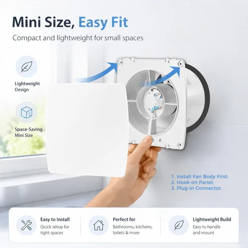 Miniatura 6 de Extractor de pared de 4 pulgadas, 50CFM silencioso para montaje en pared para cocina, baño, taller, garaje (cable ETL)