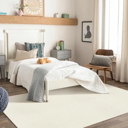 Miniatura 40 de LEEVAN - Alfombras lavables para cocina de 3 x 5 pies, alfombra de color crema para dormitorio, alfombra de algodón tejida para entrada, alfombra