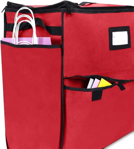 Miniatura 2 de Organizador de Almacenamiento Navideño ProPik, Bolsas de Regalo, Lazos, Cintas y Contenedor de Accesorios de Envoltorio (Rojo)