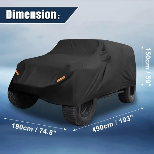 Miniatura 8 de X AUTOHAUX Funda de coche para Jeep Wrangler JK JL YJ TJ 4 puertas 2007-2021 al aire libre, impermeable, sol, lluvia, polvo, viento, nieve
