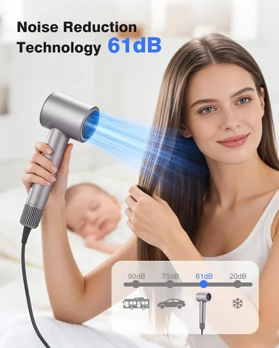 Miniatura 8 de Secador de pelo iónico de alta velocidad, motor sin escobillas para secado rápido, 3.7 mil millones de iones negativos para cabello liso, secador