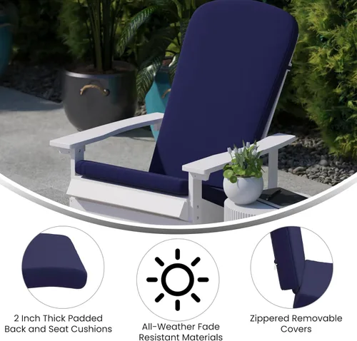 Miniatura 4 de BizChair Juego de 2 cojines para sillas Adirondack, cojines de tela azul, acolchados de 2 pulgadas de grosor, para interiores y exteriores, cojines