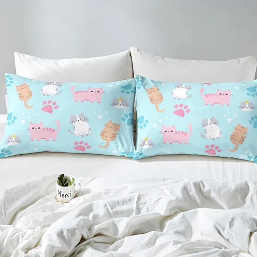 Miniatura 84 de Erosebridal Juego de ropa de cama para niños, tamaño individual, diseño de gatos de dibujos animados, para niñas, niños y adolescentes, edredón